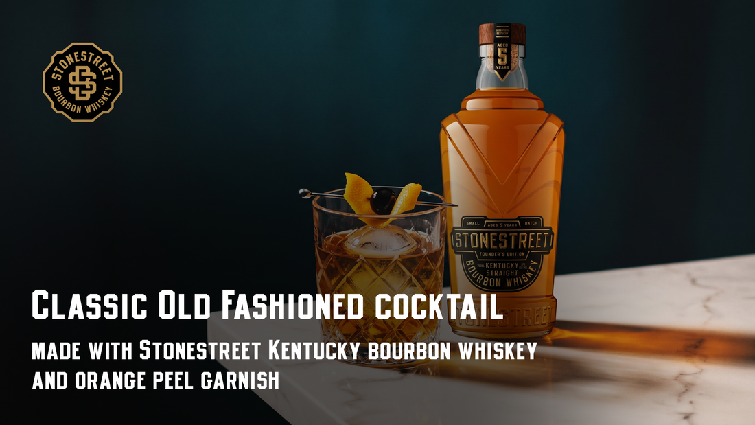 Classic Old Fashioned cocktail made with Stonestreet Kentucky bourbon whiskey and orange peel garnish